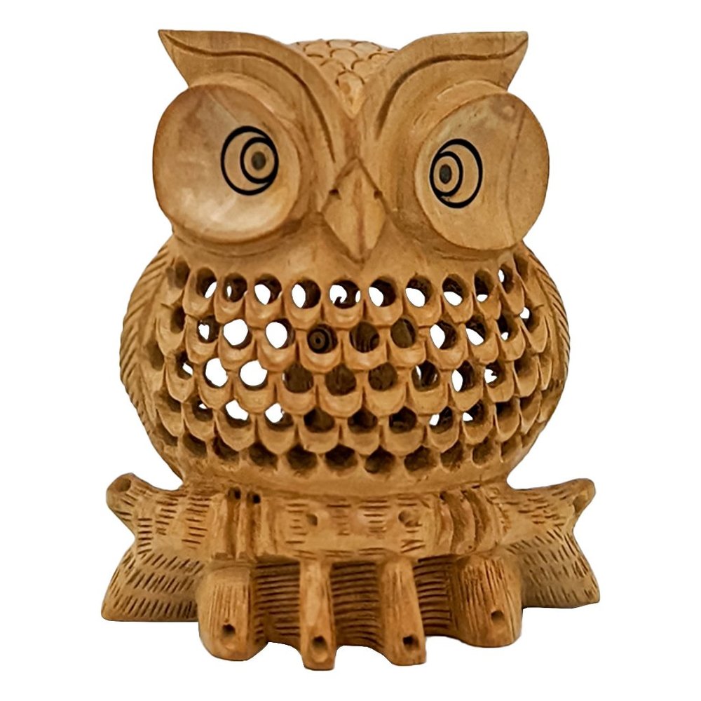 Wooden Handmade Carved Owl Statue For Home And Office Decor (4inch)